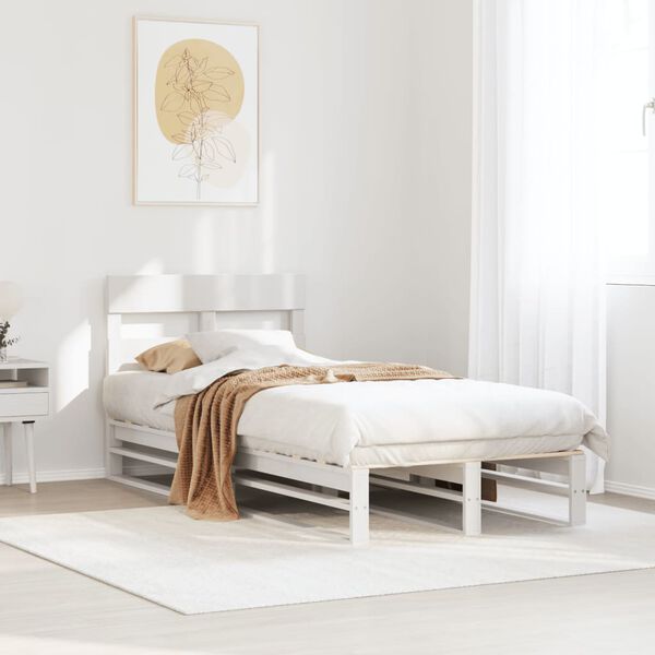 vidaXL Estructura de cama sin colch&oacute;n madera maciza blanca 75x190 cm