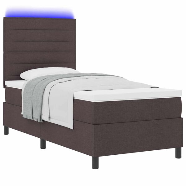 vidaXL Cama tipo Box Spring con LED Marr&oacute;n oscuro 100 x 200 cm tela