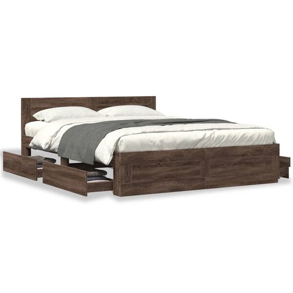 vidaXL Cama con cabecero madera de ingenier&iacute;a marr&oacute;n roble 160x200 cm