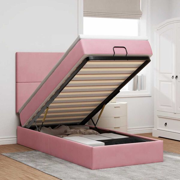 vidaXL Estructura cama otomana colchones terciopelo rosa 80x200cm