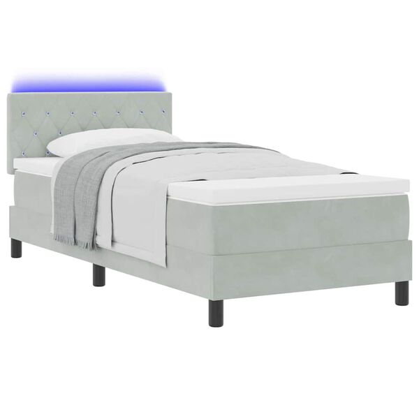 vidaXL Cama Box Spring LED con LED Gris Claro 100 x 200 cm Terciopelo