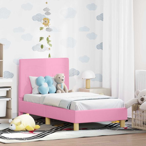 vidaXL Estructura de cama para ni&ntilde;os peque&ntilde;os con cabecera Rosa tela
