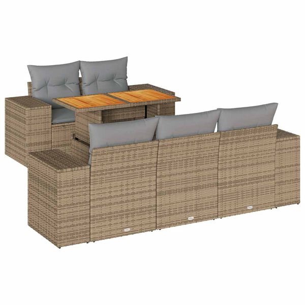 vidaXL Juego de sof&aacute;s jard&iacute;n con cojines 6 pzas rat&aacute;n sint&eacute;tico beige
