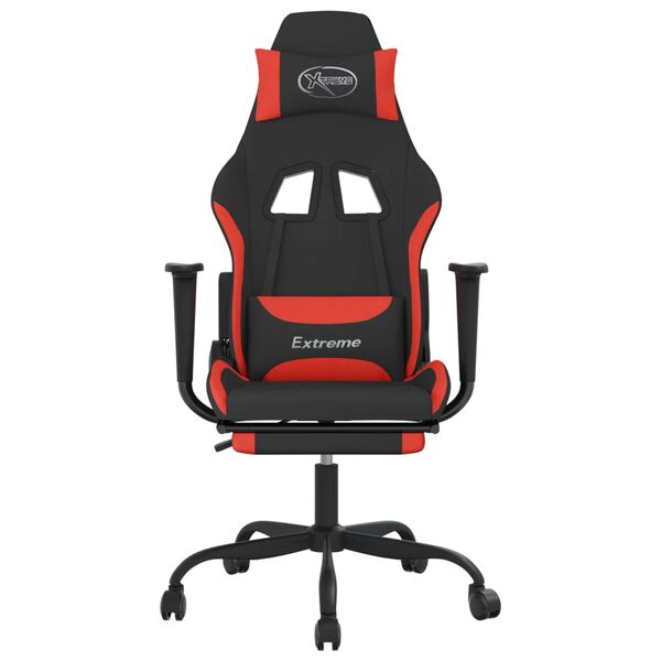 vidaXL Silla gaming con reposapiés tela negro y rojo
