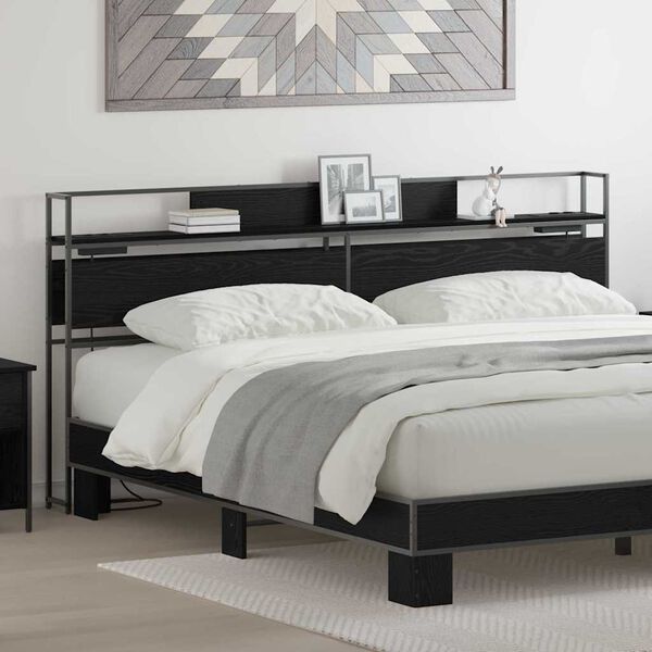 vidaXL Cabecera de almacenamiento con estante Roble negro 200 cm