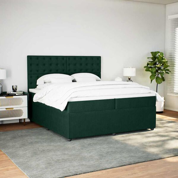 vidaXL Cama box spring con colch&oacute;n terciopelo verde oscuro 200x200 cm