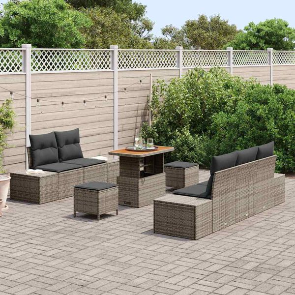 vidaXL Conjunto de sof&aacute;s de jard&iacute;n con coj&iacute;n 8 pcs Gris Polirat&aacute;n