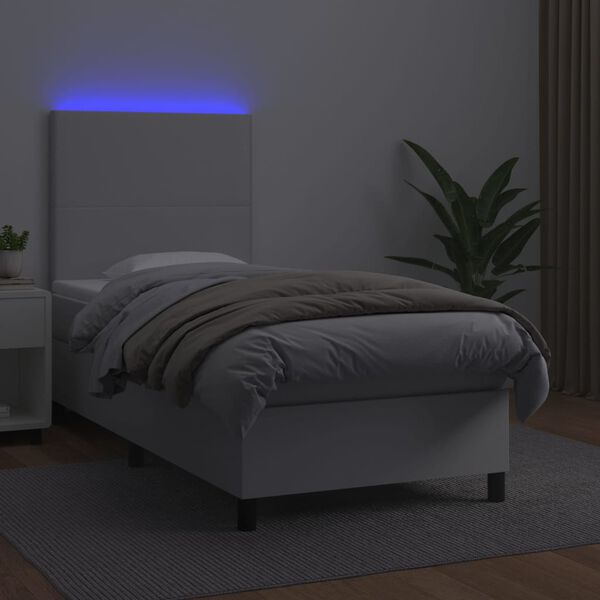 vidaXL Cama box spring y colchón LED cuero sintético blanco 80x200 cm