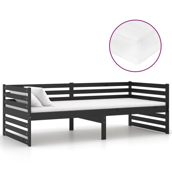 vidaXL Sof&aacute; cama con colch&oacute;n madera de pino maciza negro 90x200 cm