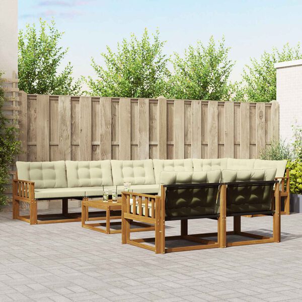 vidaXL Conjunto de sof&aacute;s de exterior con coj&iacute;n 9 pcs Natural y Crema