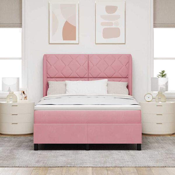 vidaXL Cama tipo Box Spring con colch&oacute;n Rosa 200 x 160 cm Terciopelo