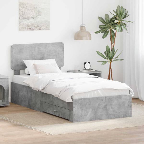 vidaXL Estructura de cama con cabecera Gris Concreto 90 x 190 cm