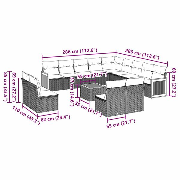 vidaXL Set sofás de jardín 14 pzas con cojines ratán sintético negro