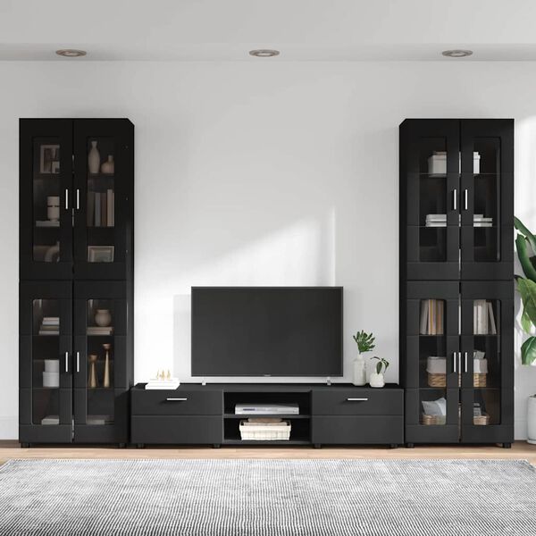 vidaXL Conjunto de mueble de TV FLORIN Negro Madera de ingenier&iacute;a