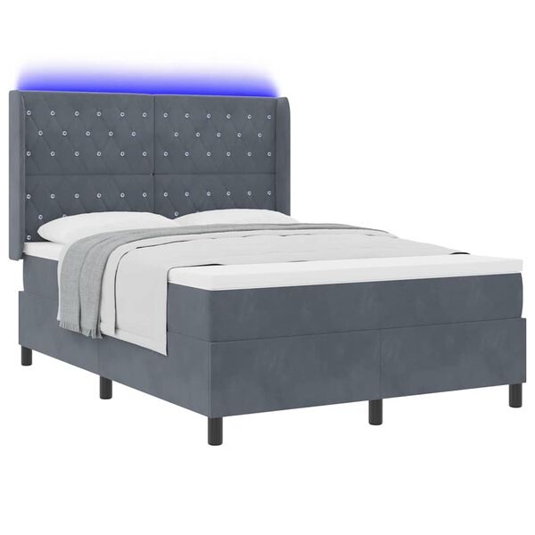 vidaXL Cama con Box Spring LED y Colchón Gris oscuro 140 x 190 cm