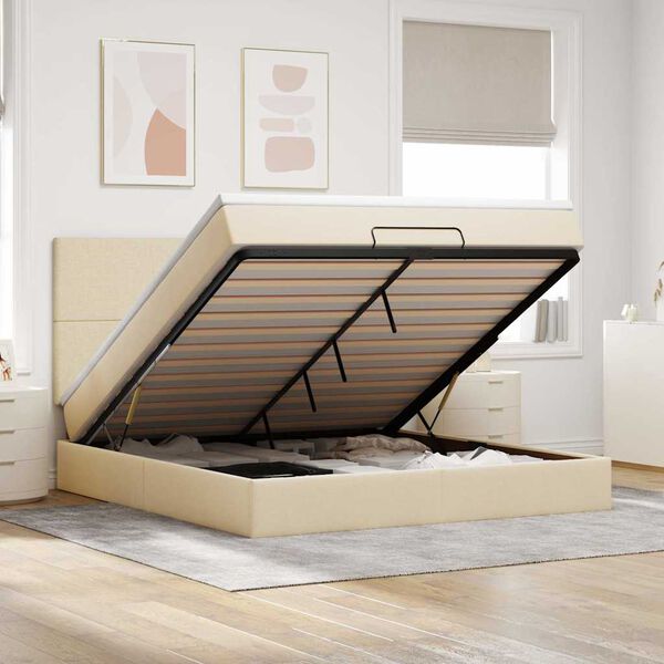 vidaXL Estructura de cama otomana con colchón tela crema 160x200cm