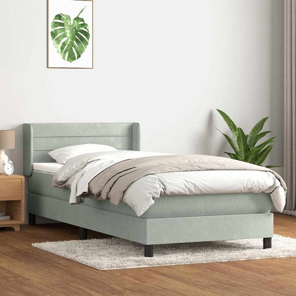 vidaXL Cama box spring con colch&oacute;n terciopelo gris claro 80x210 cm