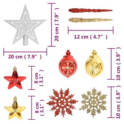 vidaXL Juego de adornos de navidad de 108 piezas dorado y rojo