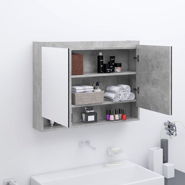 vidaXL Armario de ba&ntilde;o con espejo MDF gris hormig&oacute;n 80x15x60 cm