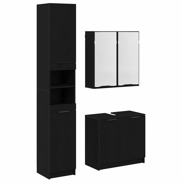 vidaXL Juego de Muebles de Ba&ntilde;o 3 pcs Roble Negro Madera de ingenier&iacute;a