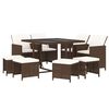 vidaXL Set de comedor jardín 9 pzas y cojines ratán sintético marrón