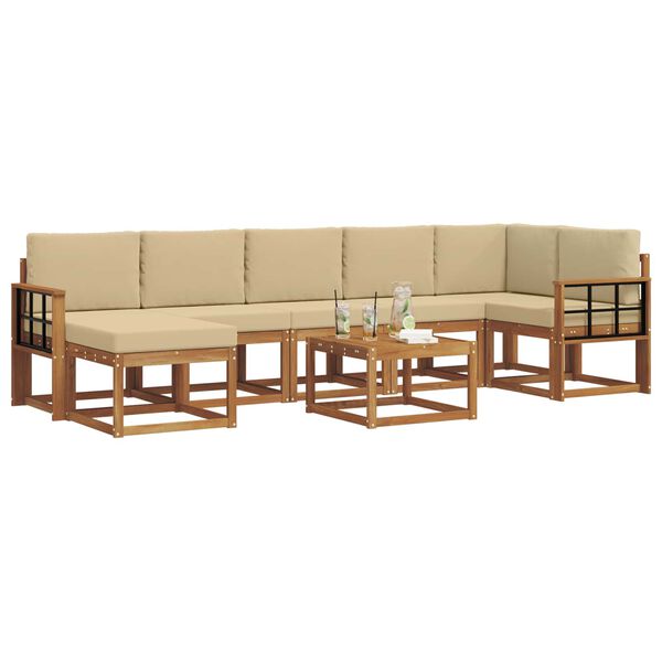 vidaXL Conjunto de sof&aacute;s de exterior con coj&iacute;n 8 pcs Natural y Beige