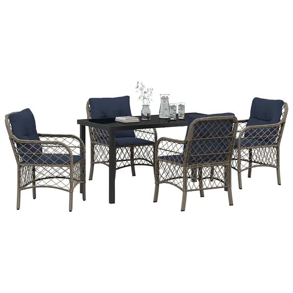 vidaXL Conjunto de Comedor de Jard&iacute;n 5 pcs Gris y Negro Rat&aacute;n