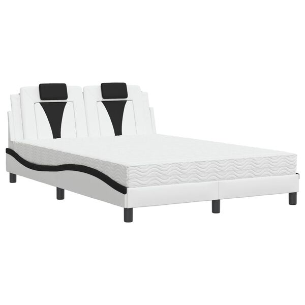 vidaXL Cama Viana con colch&oacute;n cuero sint&eacute;tico blanco y negro 140x190 cm