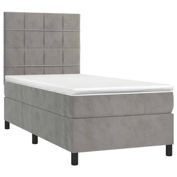 vidaXL Cama box spring colch&oacute;n y LED terciopelo gris claro 80x200 cm