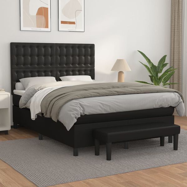 vidaXL Cama box spring con colch&oacute;n cuero sint&eacute;tico negro 140x200cm