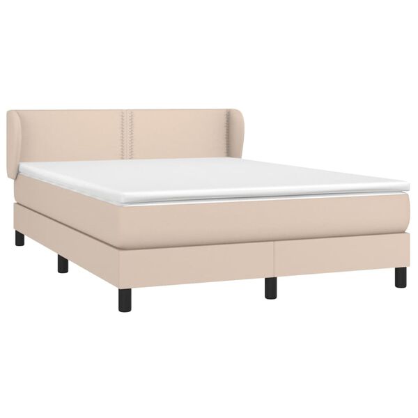 vidaXL Cama box spring con colchón cuero sintético capuchino 140x200cm