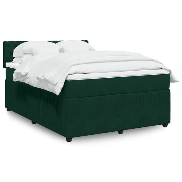 vidaXL Cama box spring con colch&oacute;n terciopelo verde oscuro 140x190 cm