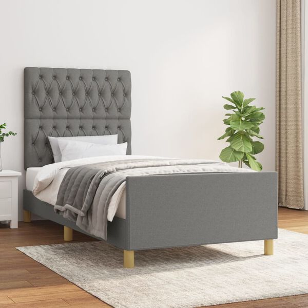 vidaXL Estructura de cama sin colch&oacute;n tela gris oscuro 90x200 cm