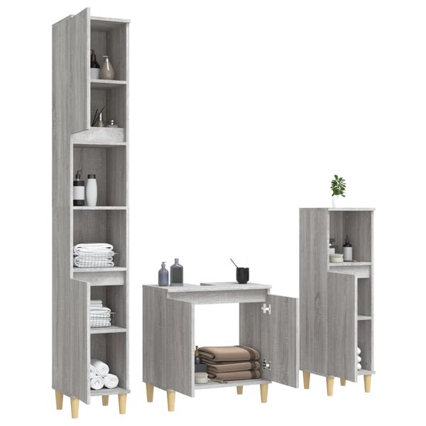 vidaXL Set de muebles de baño 3 pzas madera contrachapada gris sonoma
