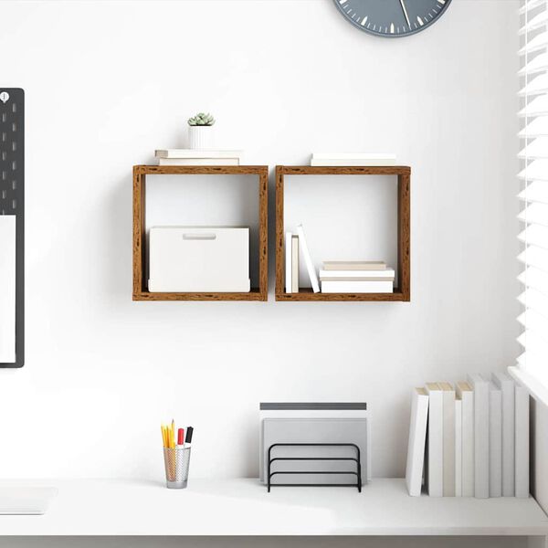 vidaXL Estanterías de pared 2 pcs Madera vieja 26 x 15 x 26 cm