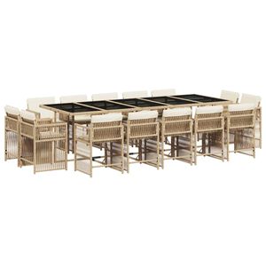 vidaXL Set comedor de jard&iacute;n con cojines 15 pzas rat&aacute;n sint&eacute;tico beige
