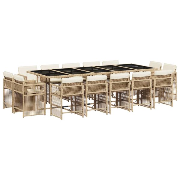 vidaXL Set comedor de jard&iacute;n con cojines 15 pzas rat&aacute;n sint&eacute;tico beige