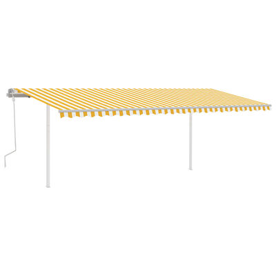 vidaXL Toldo manual retráctil con postes amarillo y blanco 6x3 m