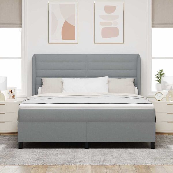 vidaXL Cama tipo Box Spring con colch&oacute;n Gris claro 180 x 200 cm tela