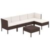 vidaXL Set muebles de jard&iacute;n 6 pzas y cojines rat&aacute;n sint&eacute;tico marr&oacute;n