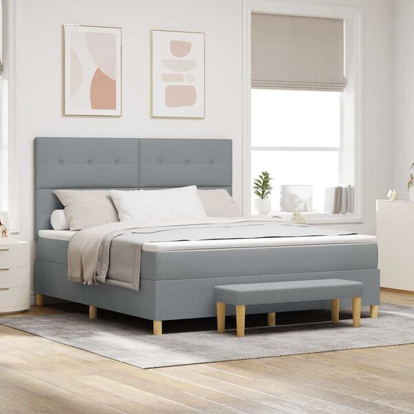 vidaXL Cama tipo Box Spring con colch&oacute;n Gris claro 180 x 200 cm tela