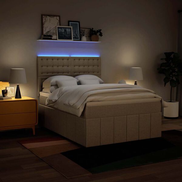 vidaXL Cama box spring con colch&oacute;n tela color crema 140x190 cm