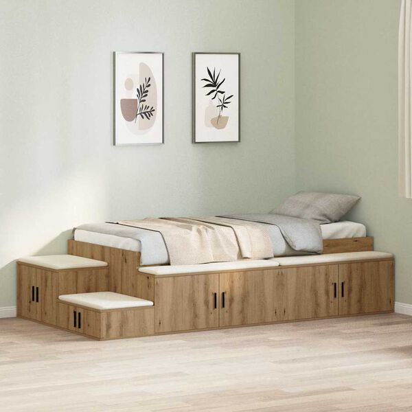 vidaXL Cama con almacenamiento Roble artesanal 80 cm