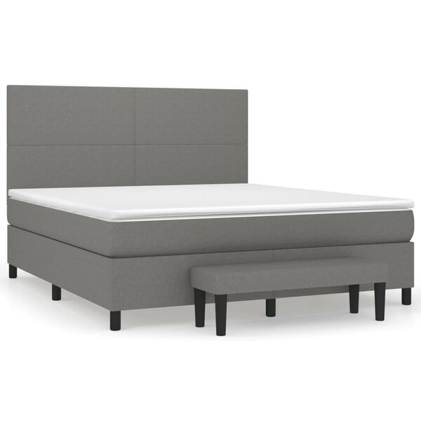 vidaXL Cama box spring con colch&oacute;n tela gris oscuro 180x200 cm
