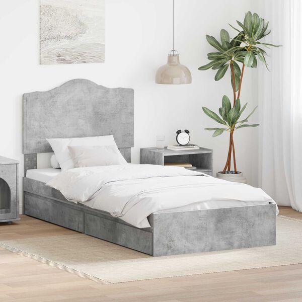 vidaXL Cama con almacenamiento con cabecera Gris Concreto 90 x 200 cm