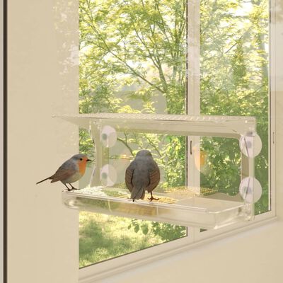 vidaXL Comedero de pájaros para ventanas 2 uds acrílico 30x12x15 cm
