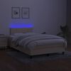 vidaXL Cama box spring con colch&oacute;n y luces LED tela crema 120x190 cm
