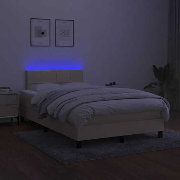 vidaXL Cama box spring con colch&oacute;n y luces LED tela crema 120x190 cm