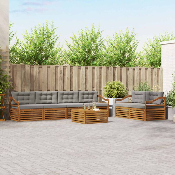 vidaXL Conjunto de sof&aacute;s de exterior 7 pcs Gris Natural y Claro