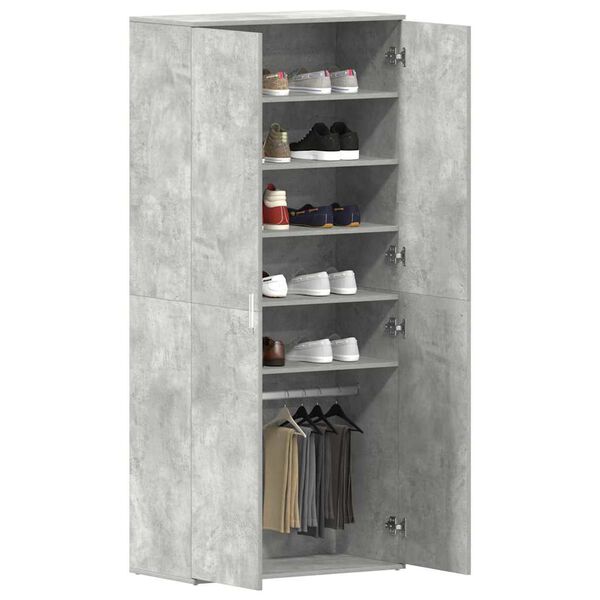 vidaXL Armario Zapatero con estante Gris Concreto 80 x 39 x 178 cm